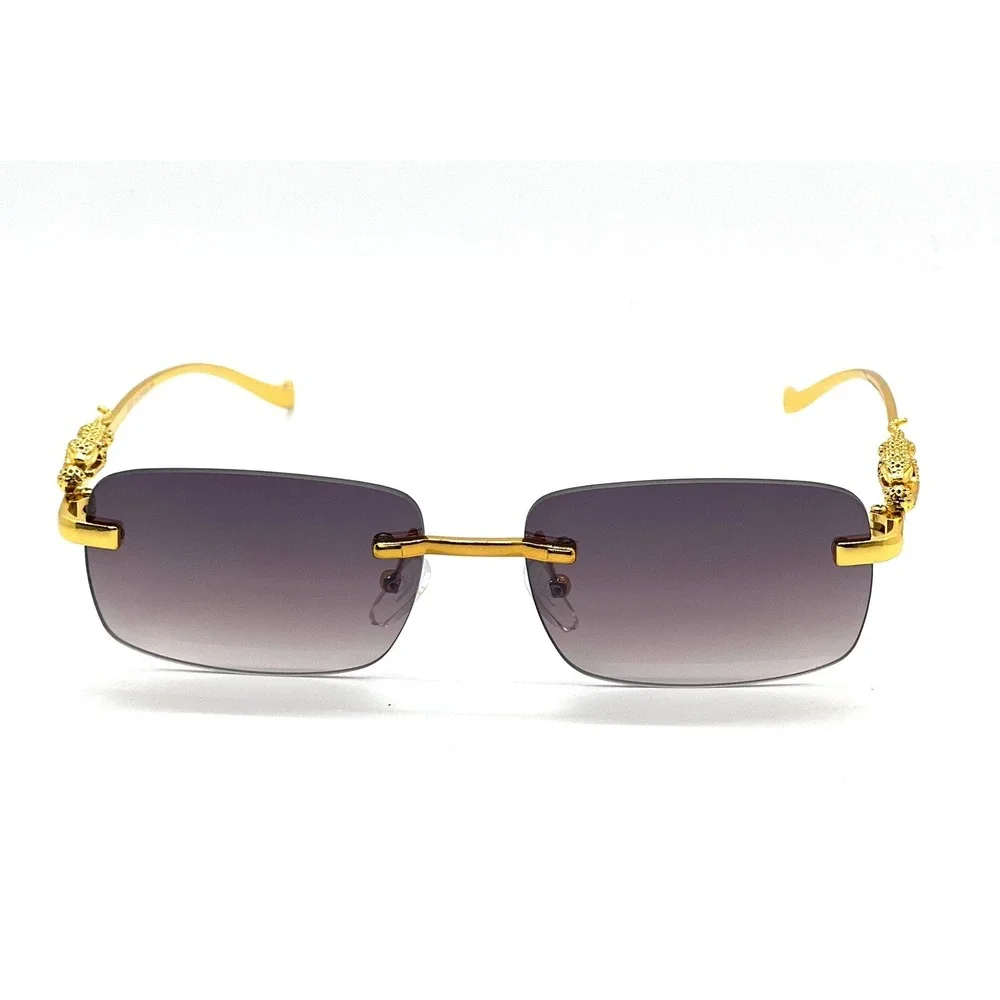 Men Sunglasses Gold Accents Rectangle Frameless Hip Hop Street Trendy Wear Gafas